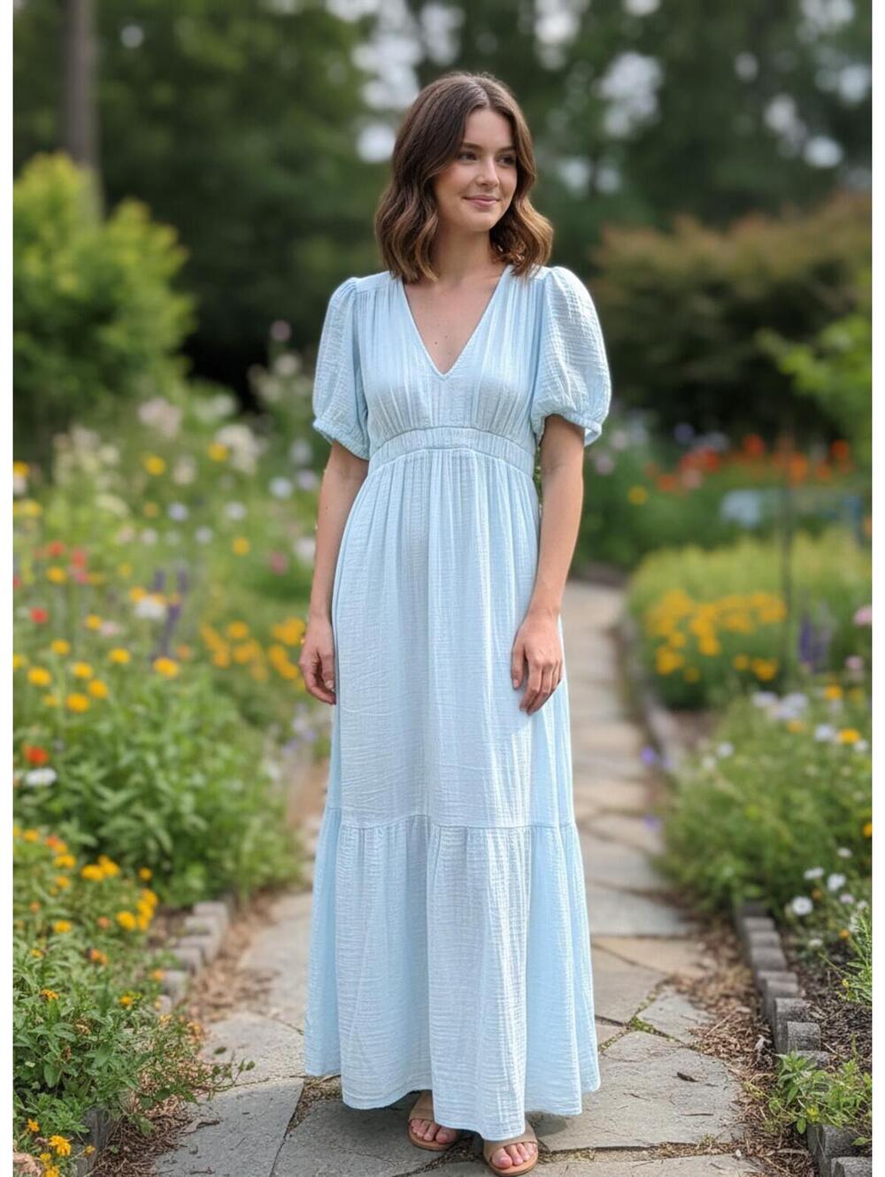 Stark X Guaze Light Blue Puff Sleeve Maxi Dress M $188